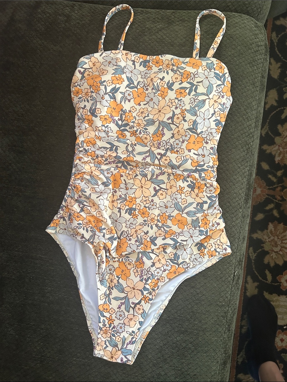 Cupshe woman’s Floral One-Piece Swimsuit in orange, grey and green